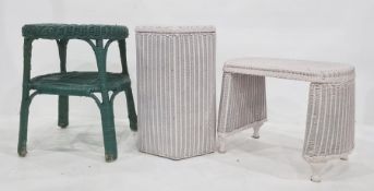 Lloyd loom style laundry basket, another laundry basket and two stools (4)