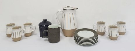 Denby part coffee set comprising coffee pot and six cups, Denby teaplates and jug and a blue pottery