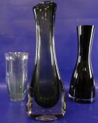Art Glass vase of shaped bottle form, with green interior and clear overlay, 41cm high, another vase