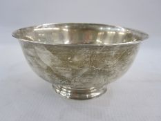 American silver bowl of plain circular form on collet foot, the base with retailer's mark for Reed &