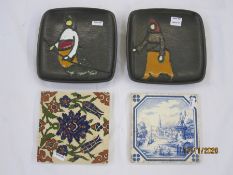 Pair of 20th century Turkish pottery plates by Gorbon Isil, each of square form depicting hooded