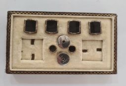 14ct white gold cufflink and dress stud set in rectangular box, labelled to inside 'Pat 319947',