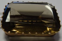 19th century gold and smoky quartz brooch, oblong and facet-cut