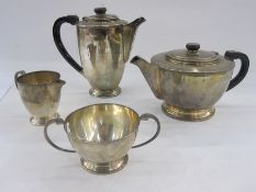 An early 20th century Colonial silver four piece tea/coffee set comprising coffee pot 18toz, 20cm