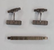 Pair of Georg Jensen silver cufflinks, design no.64, of block design with matching tie clip, in