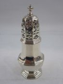 George I silver caster by Samuel Wood, London 1725, of octagonal baluster form with pierced cover,