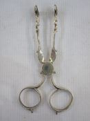 Pair of 18th century silver scissor sugar tongs, marks worn, initialled 'RII', maker Henry