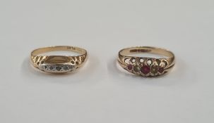 18ct gold and platinum white stone set ring and a 9ct gold, red and white stone set ring, 4g total