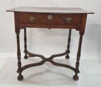 Late 17th century oak lowboy with single frieze drawer and on slender baluster supports, with wavy