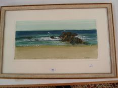 B Arauyi (contemporary Australian school) Gouache drawing “Waltzing Birds, Black Head Beach”,