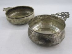 American sterling silver bowl by Goram with single scrolling pierced handle, marks to base and