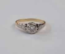 Gold solitaire diamond ring, the diamond in rubover setting, approx 0.3ct