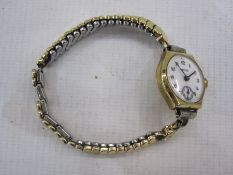 Lady's 9ct gold Hirco bracelet watch, the circular dial with subsidiary seconds dial and on