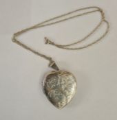 Large silver heart-shaped locket, scroll engraved, on silver Prince of Wales link 22