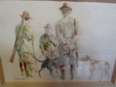 Pair watercolour drawings, 21st c. indistinctly signed T...... 'Midmorning Break' and 'Bentus and