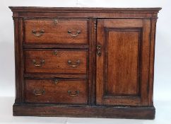 Unusual North Country 19th century oak side cabinet, the rectangular top above mahogany banded