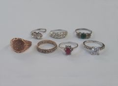 9ct rose gold signet ring with shield top, 9ct silver and white stone eternity ring, white metal