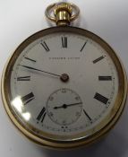 Gentleman’s rolled gold open-faced pocket watch ‘English Lever’ with Roman numerals and subsidiary