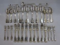 Set of Victorian 'fiddle' pattern silver cutlery by George W Adams, London 1845, comprising 12