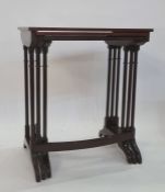 20th century mahogany nest of three tables, the banded tops above turned twin end pillar supports,