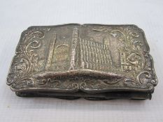 Victorian castle-topped silver-mounted aide memoire by Nathaniel Mills, Birmingham 1847, the cover