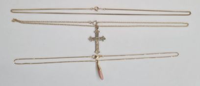 Fine 12K gold curb link chain, 2g approx, a fine 9ct gold box link chain, 1.9g approx with mother-