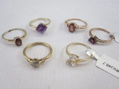 Six 9ct gold stone set dress rings (6)