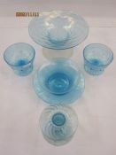 Collection of Walsh Walsh iridescent moon beam glass including a trumpet bowl on frosted glass foot,