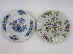 English delft plate, Bristol circa 1750, floral decorated, gallery label to reverse, 23cm diameter