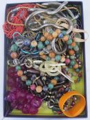 Lapis, cornelian and other hardstone graduated bead long necklace and quantity sundry other