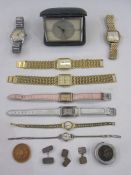 Gentleman's 9ct gold Omega automatic De Ville strap watch of square form with baton markers and on