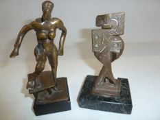 After Abbott Pattison (1916-1999) bronze figure of female form and one further of abstract form,