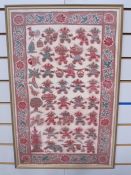 Chinese silk embroidered panel, rectangular, beige with pink, yellow and beige cherry blossom, 1.8cm