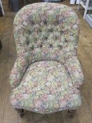 Victorian buttonback nursing chair on mahogany turned stump supports