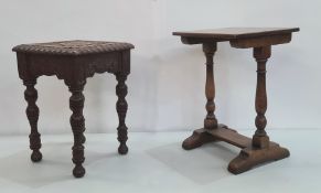 Early 20th century side table, the square top with carved decoration, moulded edge, on turned