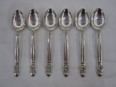 Set of six Danish acorn pattern silver teaspoons by Georg Jensen, with import marks for London 1959,