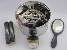 Quantity costume jewellery, ebonised dressing table items and similar (1 tin)