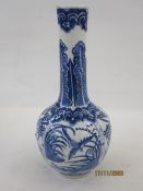 Chinese porcelain bottle vase with panels of birds and bullrushes in underglaze blue, four-character