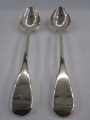Pair of George III silver fiddle pattern serving spoons by William Eley and William Fearn, London