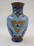 Clews & co. Chameleon ware Art Deco-style vase, baluster-shaped, blue ground with aesthetic leaf