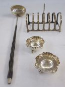 A pair of Victorian silver salts, circular shaped, wavy rim on ball feet, Birmingham 1896, maker