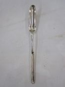 18th century silver marrow scoop, London, date and maker's mark worn, 21.5cm long, 1.65ozt