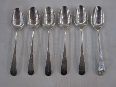 Set of six 18th century silver teaspoons with flower engraved decoration to handle, initialled 'ES',