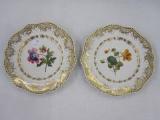 Pair Chamberlains Worcester dessert plates, floral painted and gilt bordered (2)