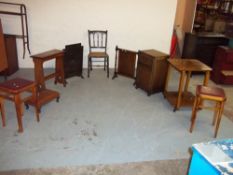 A SELECTION OF NINE ITEMS TO INCLUDE STOOLS AND A BEDSIDE ETC.