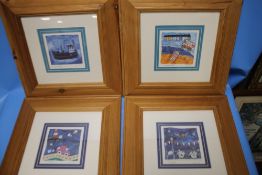 FOUR FRAMED AND GLAZED PRINTS SIGNED LOWER RIGHT INDISTINCT