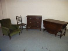FOUR ITEMS TO INCLUDE A CHEST OF DRAWERS AND A DROP LEAF TABLE IN OAK