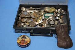 A BOX OF COINS AND COLLECTABLES