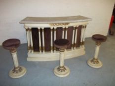 AN ITALIAN STYLED BAR AND THREE STOOLS