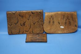 TWO VINTAGE SNAKESKIN CLUTCH BAGS AND A SNAKESKIN WALLET